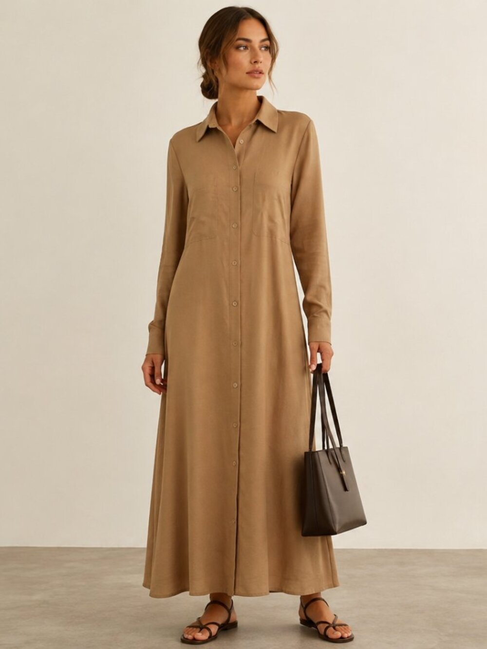 Charles Henry Tan Maxi Shirt Dress with tag